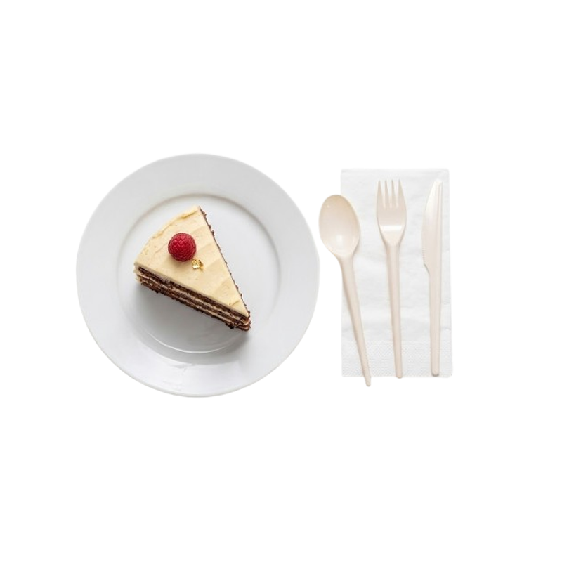 JUEGO CUBIERTOS REUTILIZABLE CREMA 3 PIEZAS + SERVILLETA 500 UDS - Imagen 2